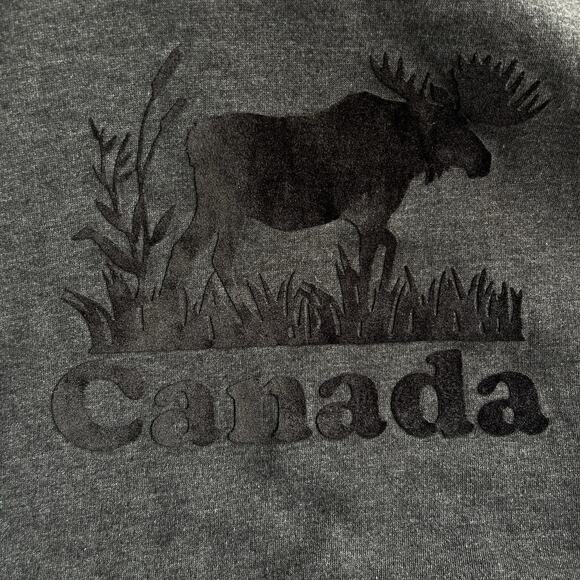 Canada Unisex Hooded Sweatshirt Medium Gray Moose Velvet Logo Vacation Hoodie - Picture 3 of 9